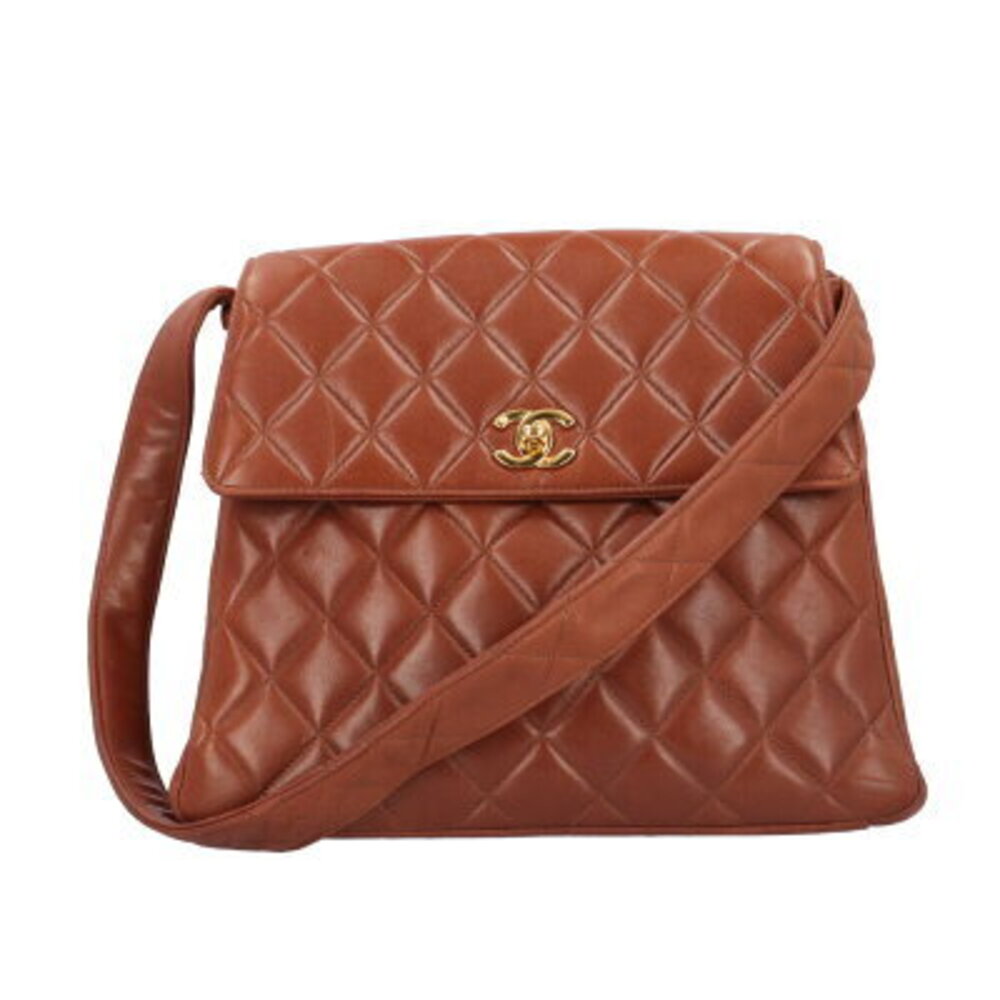 Chanel Matelasse CC Coco Mark Shoulder Bag Brown Lambskin